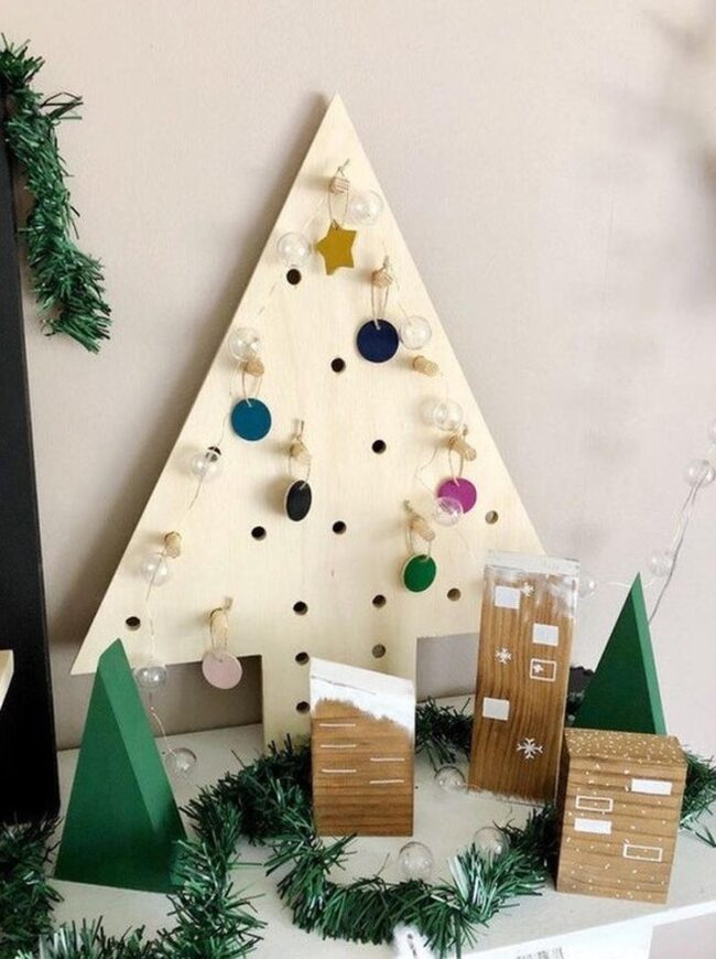 Wood Christmas Village Lights