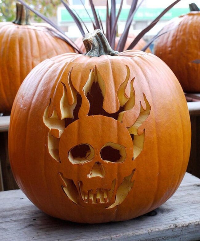 Flaming Skull Pumpkins