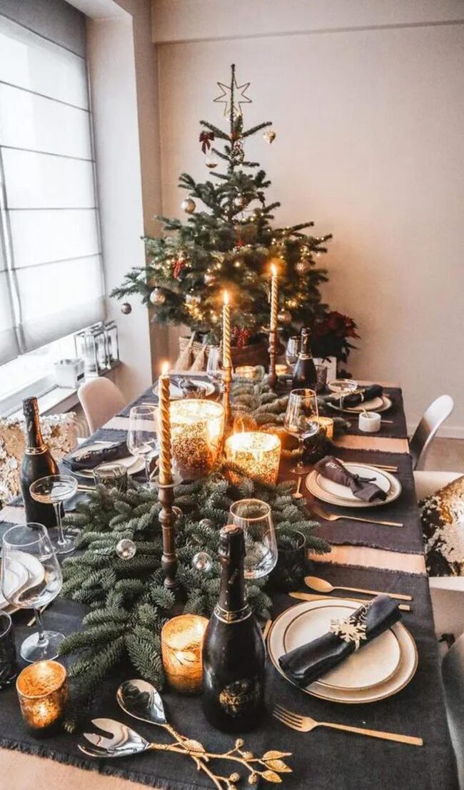 Golden Pine Christmas Table