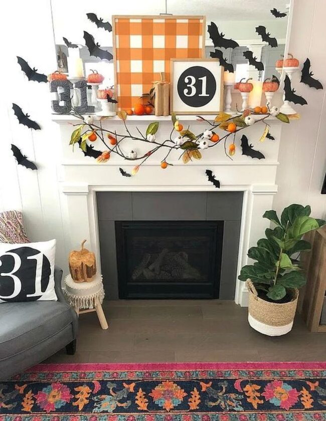 Orange Bat Silhouettes