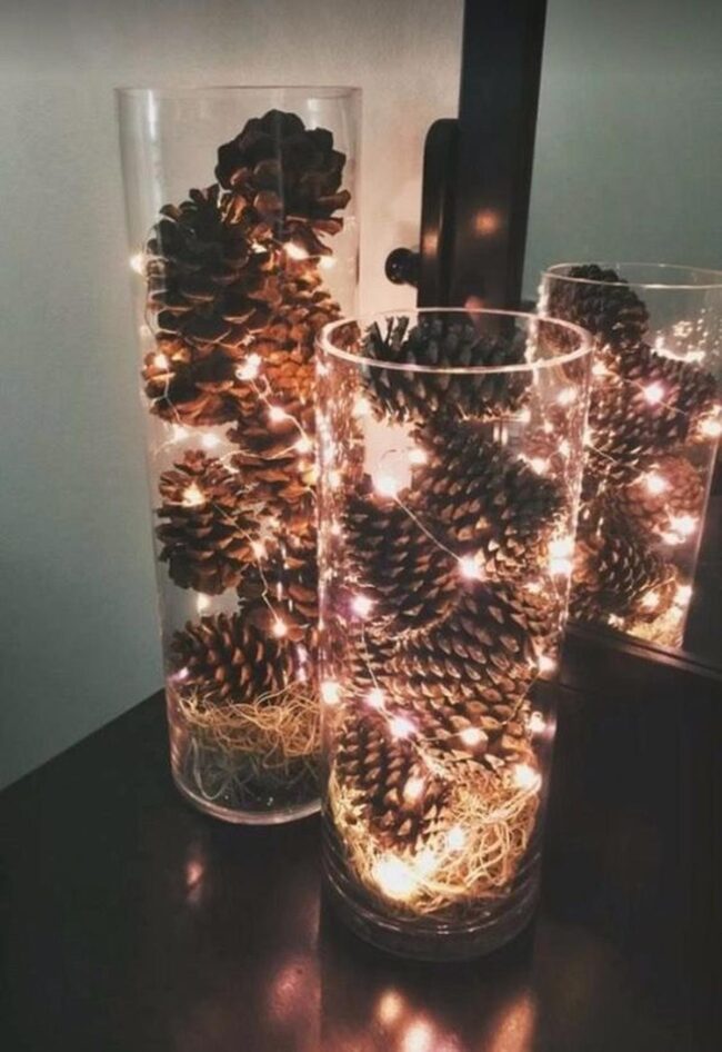 Winter Pinecone Glass Display