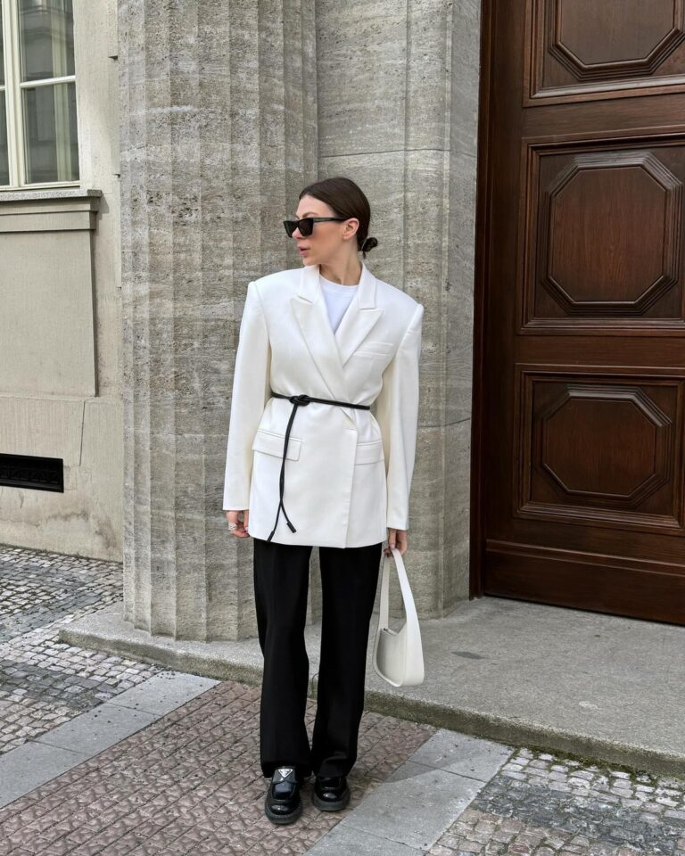 White Ankle Tie Pants Blazer Outfit Set